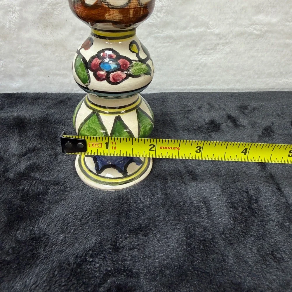 2 Hand Painted Turkish Iznik Style Ceramic Bud Vases Set Floral Red Blue‎ Yellow
